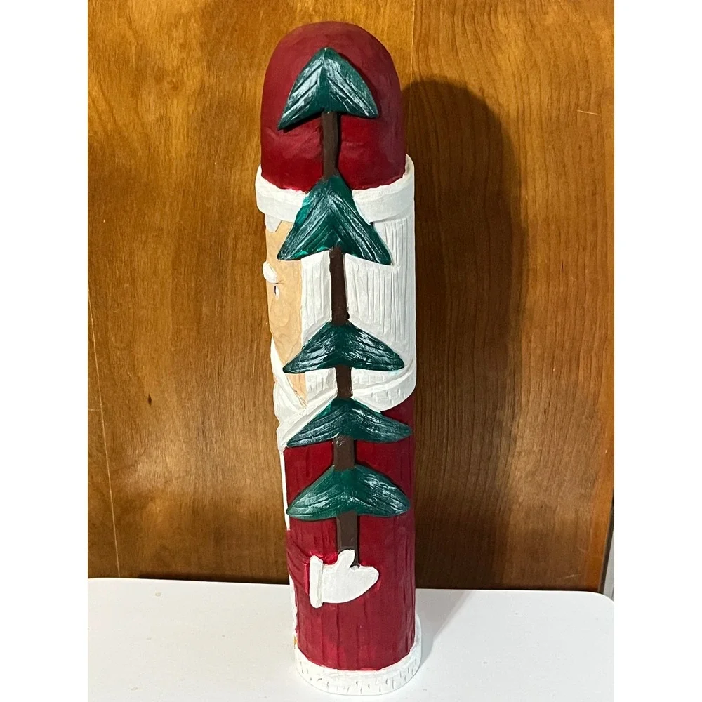 DEKO 1992 Santa Claus Wood Carved Folk Art Christmas Decor Figurine Signed 17.5